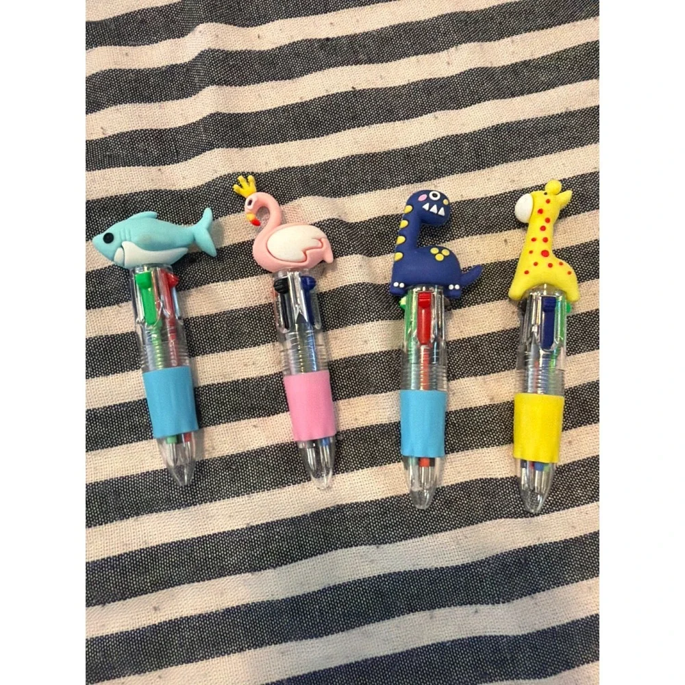 4PC Animal Multi-Color Retractable Ballpoint Pens Shark Flamingo Dino Giraffe
